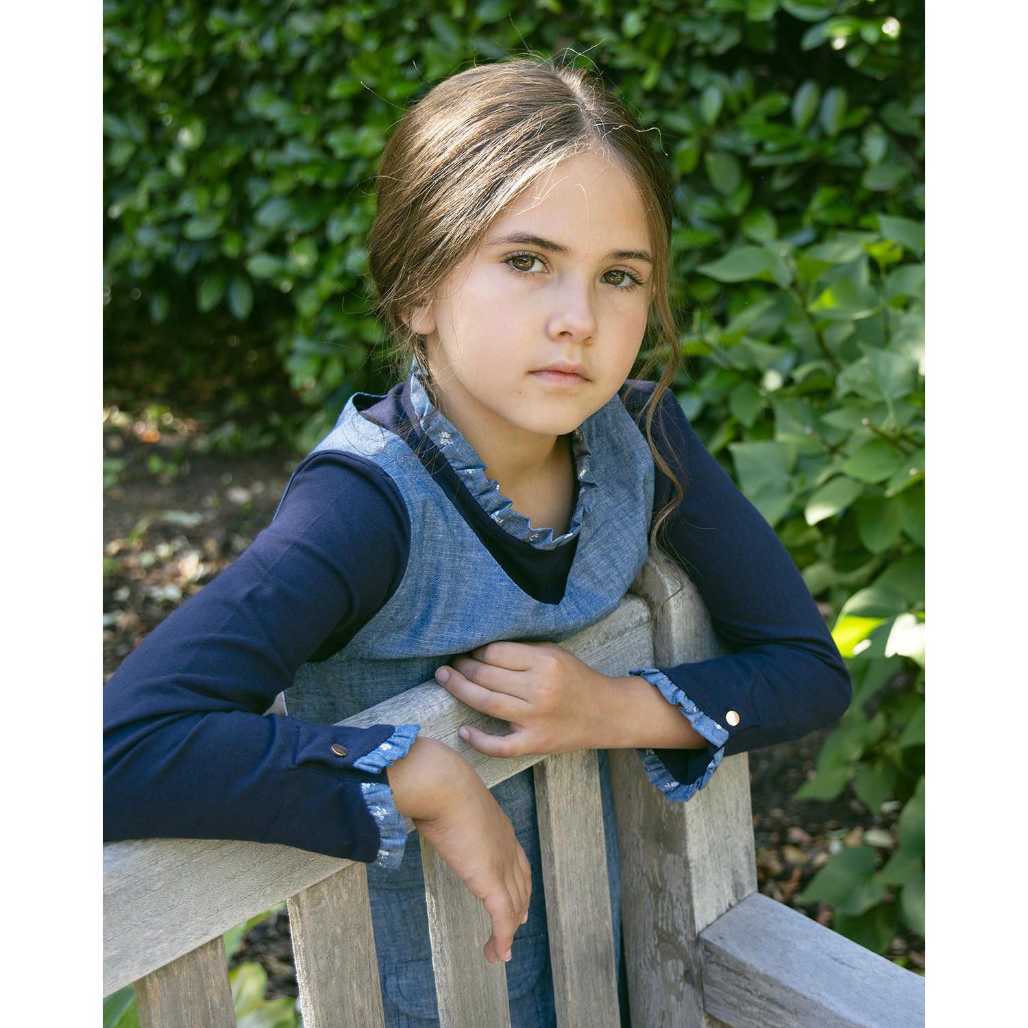 Little and Big Girl's (6-12) Organic V-Neck Chambray Jumper