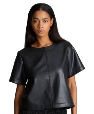 Women's Faux Leather Short Sleeve Crop Tee