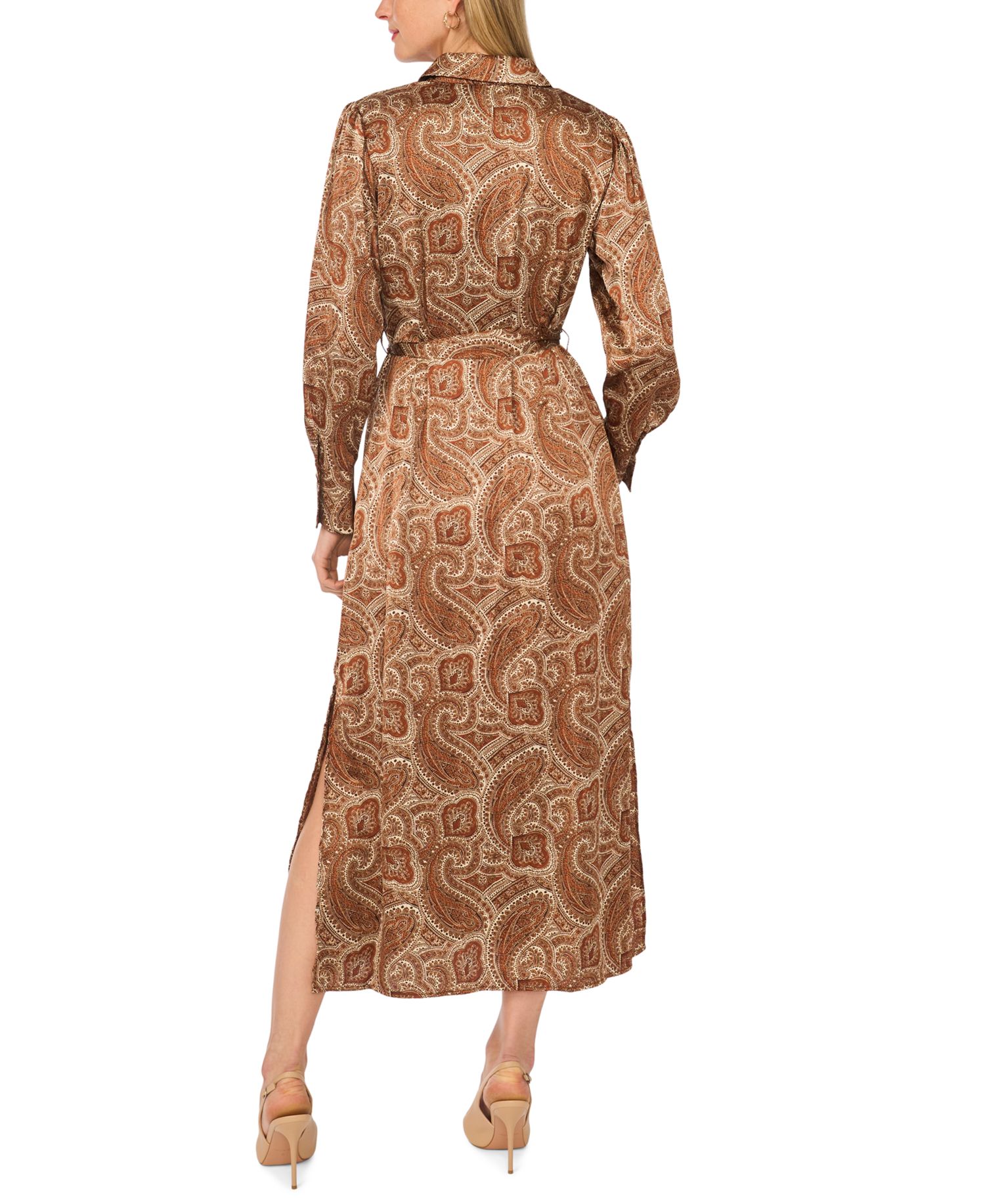 Women's Collared Long-Sleeve Midi Dress