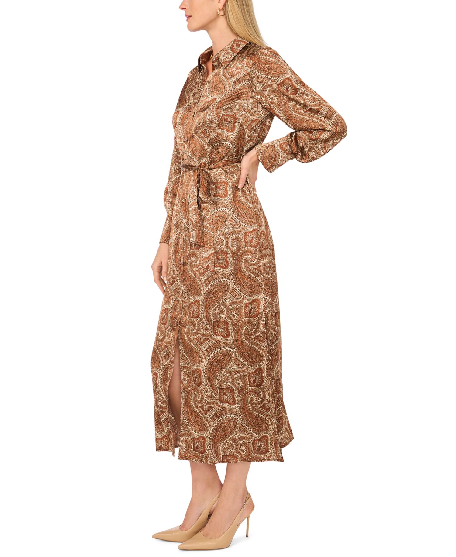 Women's Collared Long-Sleeve Midi Dress