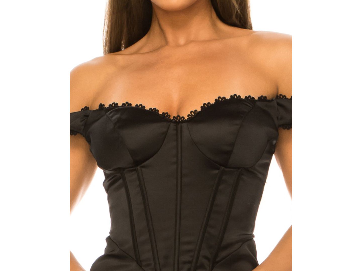 Женское платье Alex & Sophia Juniors' Off-the-Shoulder Satin Corset-Style Midi, цвет: Чёрный — фото 3