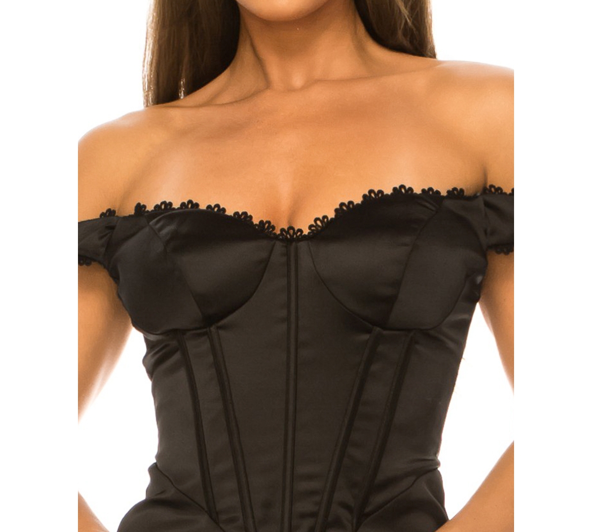Alex & Sophia Women's Off-the-Shoulder Satin Corset-Style Midi Dress