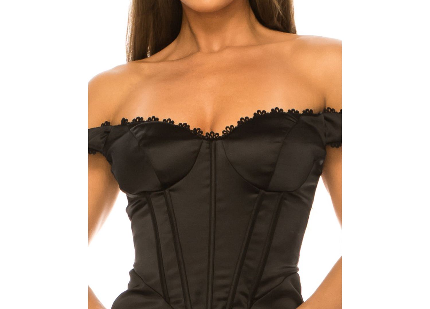 Juniors' Off-the-Shoulder Satin Corset-Style Midi Dress