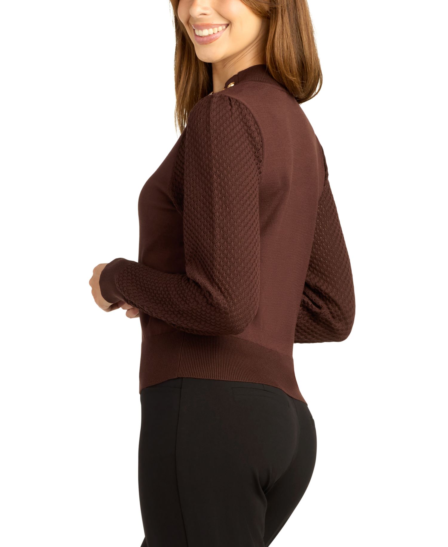 Juniors' Mock Neck Long-Sleeve Fitted Pullover