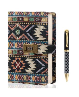 Fabric Cover Lock Diary Lined Hardcover Journal With Pen Numbered Pages Writing Planning