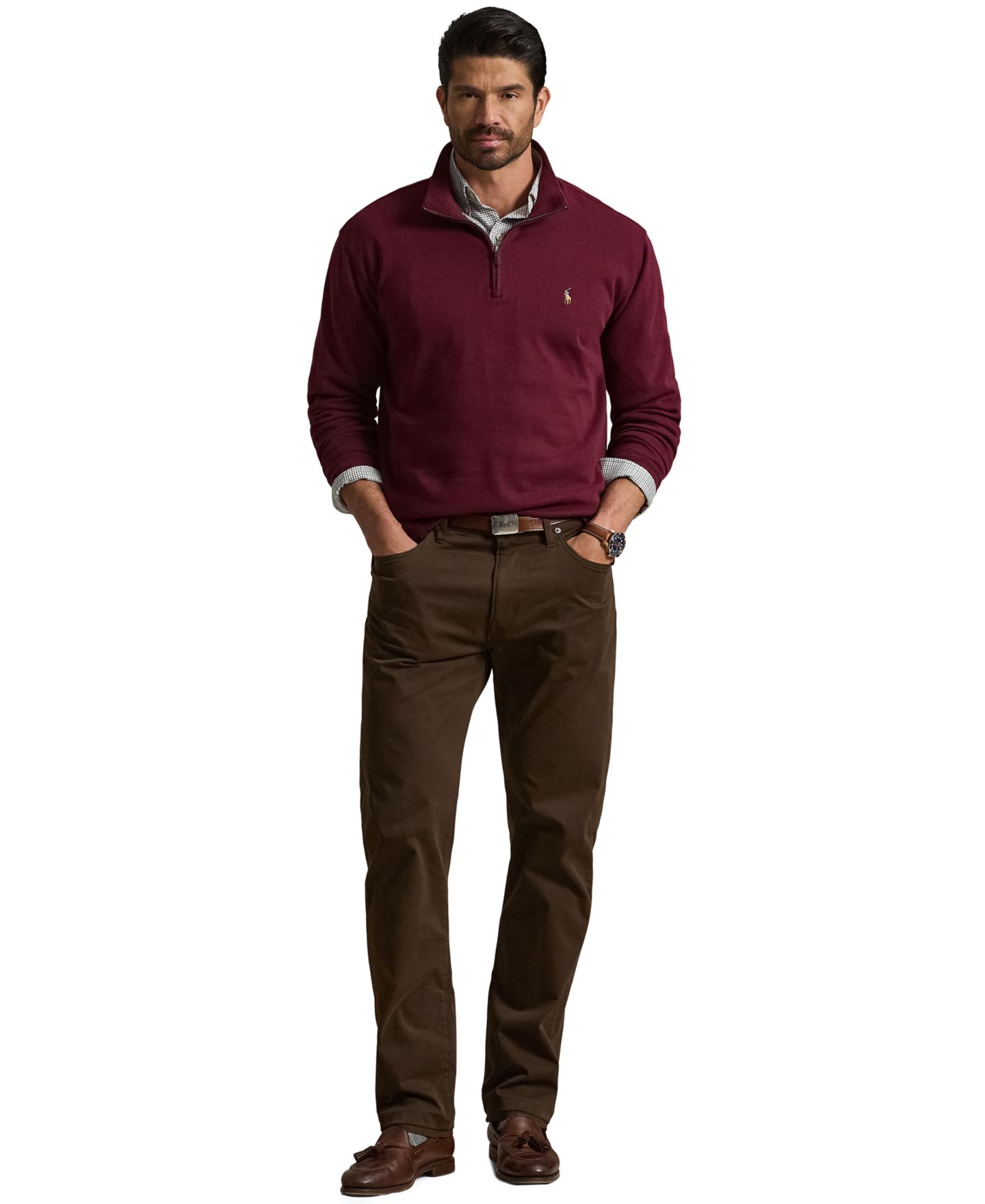 Мужские брюки Polo Ralph Lauren Big & Tall Varick Slim Straight Stretch Sateen, цвет: Тёмный коричневый — фото 3