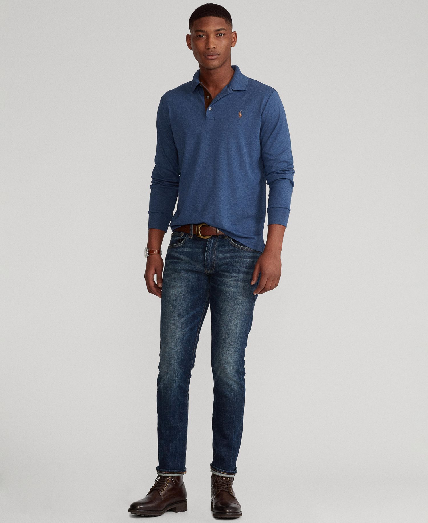 Men's Big & Tall Soft Cotton Long-Sleeve Polo Shirt