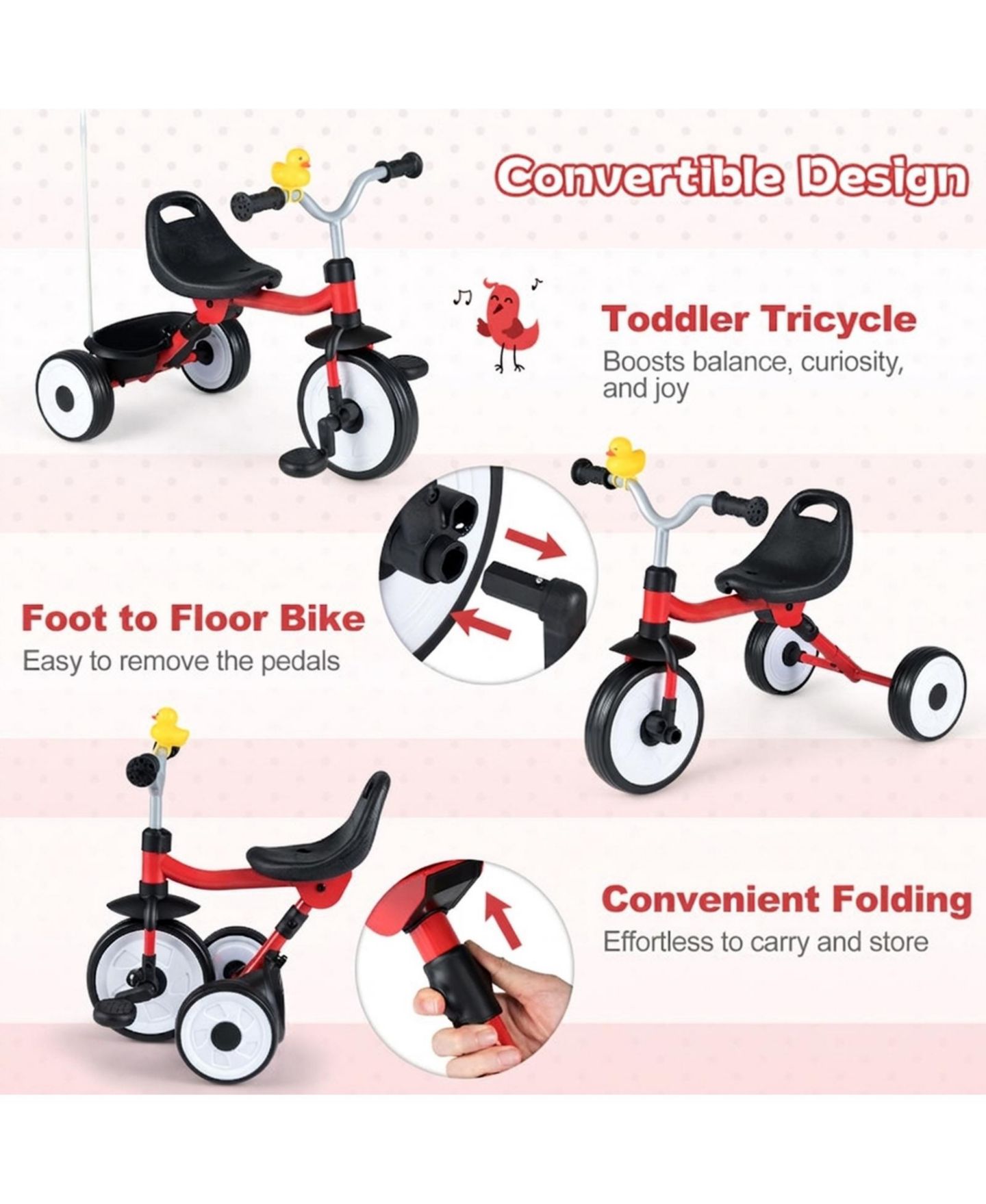 Детская игрушка SUGIFT Convertible Light-Up Tricycle with Adjustable Seat, Ages 1-3, цвет: Красный — фото 9
