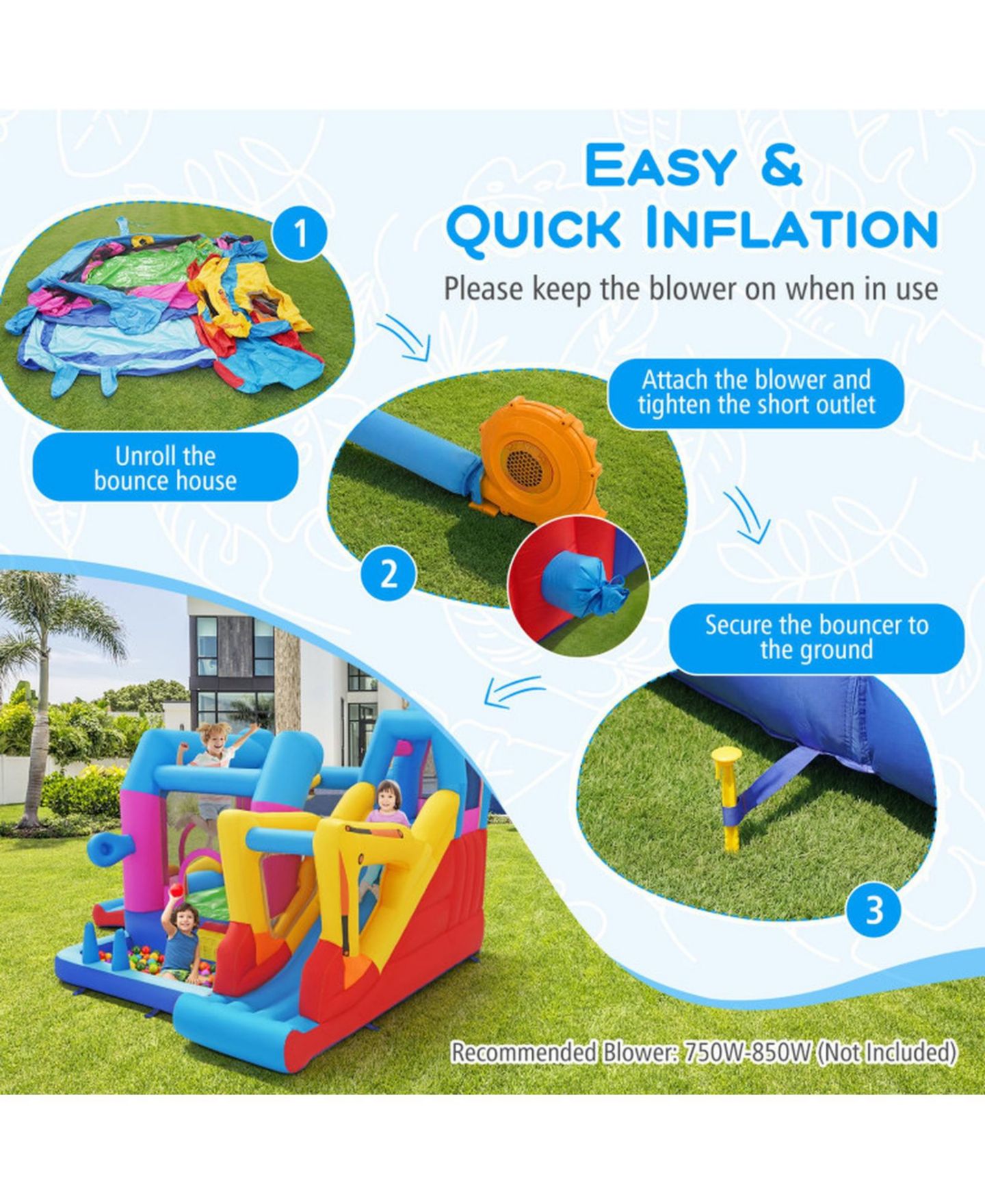 Детские игрушки SUGIFT 8-in-1 Excavator Themed Inflatable Bounce House with Dual Slides and Climbing Wall, Supports up to 2 Players, Ages 3-12, цвет: Синий — фото 7