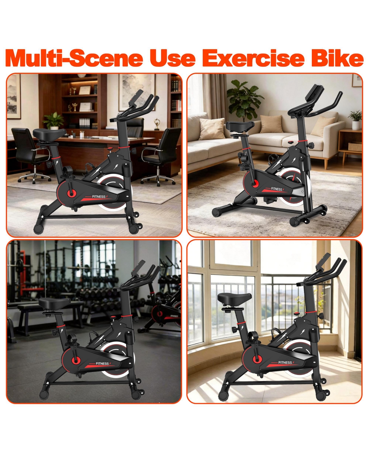 Zeny Quiet Belt Drive Indoor Stationary Exercise Bike With Adjustable Resistance and Comfort Saddle - Red