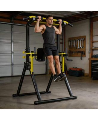 10 Level Height Adjustable Foldable Power Tower 440 LBS Heavy Duty Home Strength Training Station
