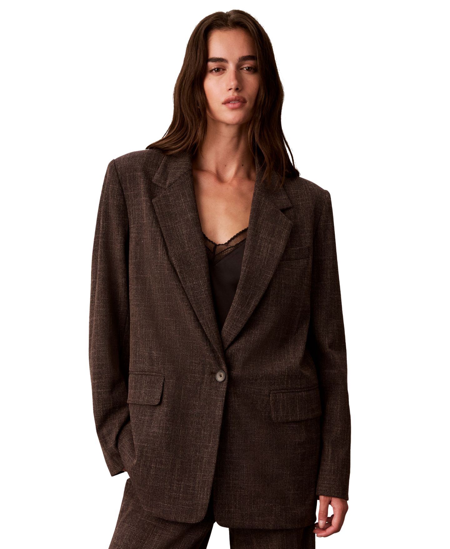 Женский пиджак Calvin Klein Boyfriend Windowpane Stretch Blazer, цвет: Чёрный разноцветный — фото 1