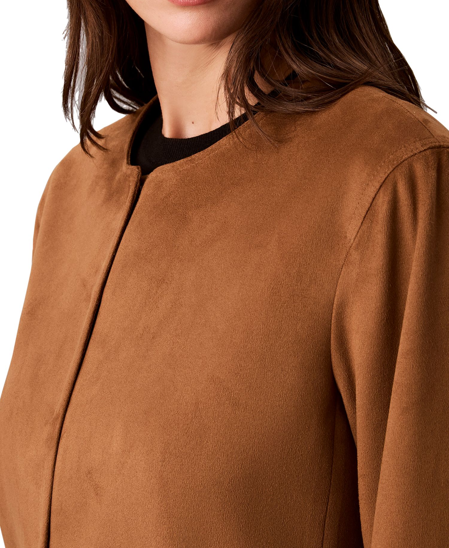 Women's Cropped Faux Suede Crewneck Jacket