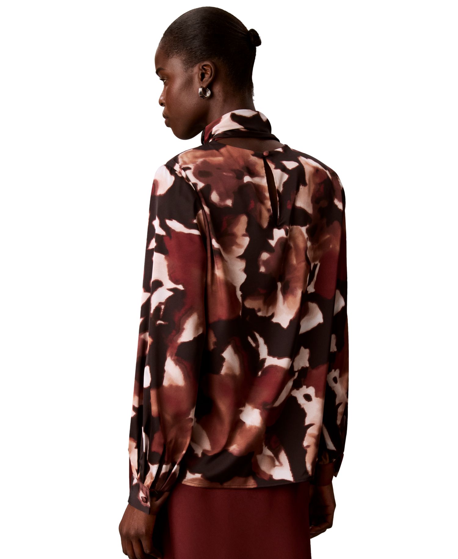 Women's Scarf Neck Long-Sleeve Print Blouse