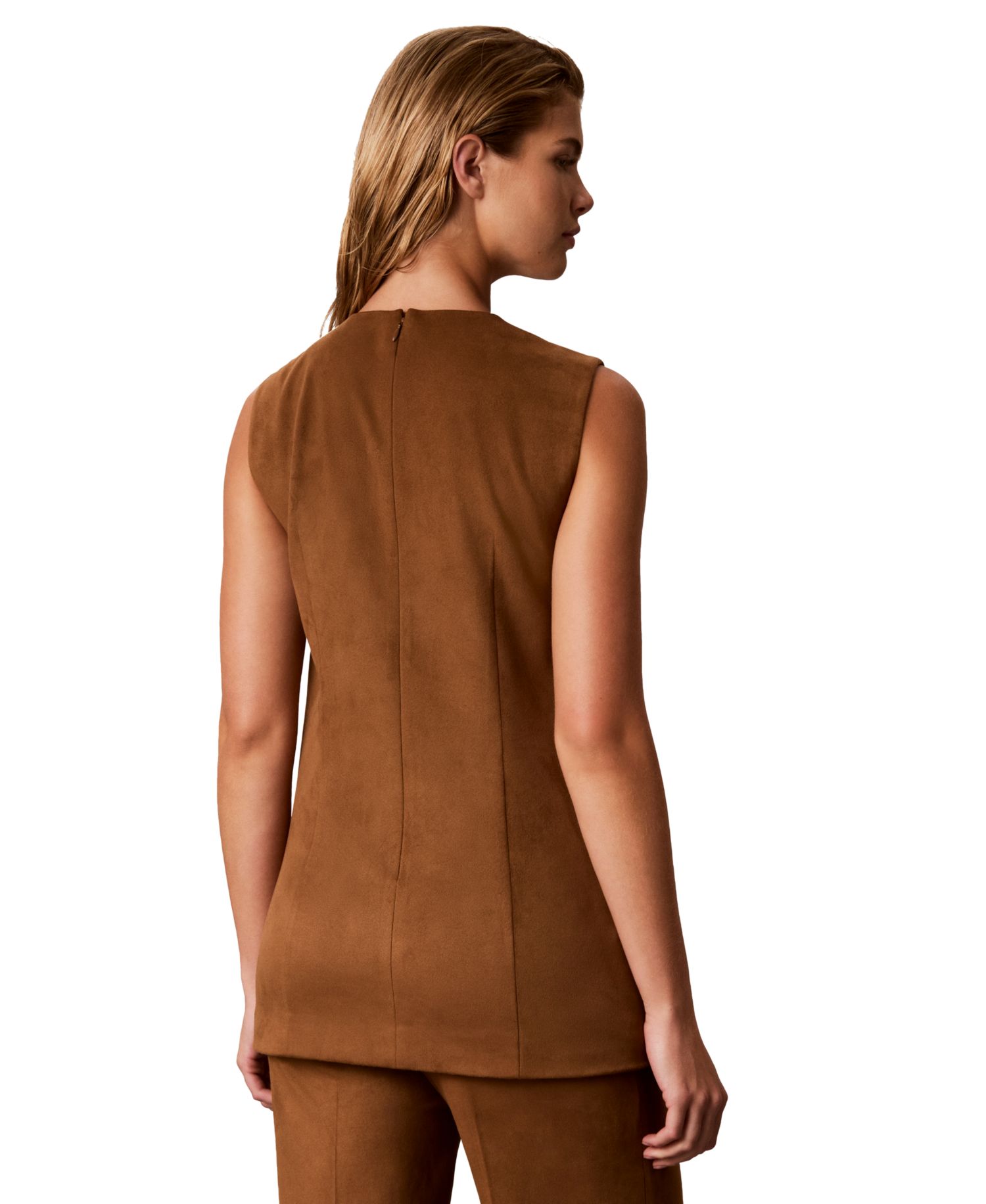 Women's Faux-Suede Back-Zip Pocket Sleeveless Blouse