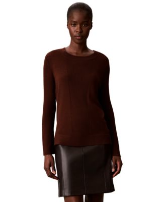 Women's Ribbed Sculpted-Sleeve Crewneck Sweater