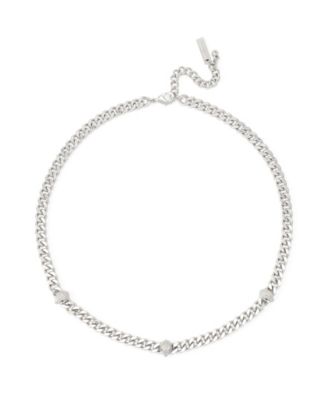 Silver-Tone Glass Crystal Signature Eagle Head Curb Chain Adjustable Necklace