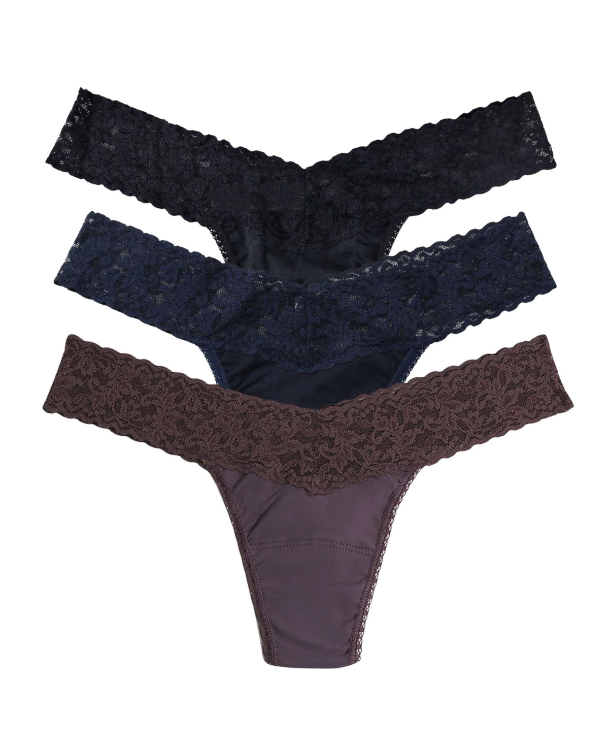 Hanky Panky Supima Cotton-Blend Low-Rise Lace Thong, 3-Pack