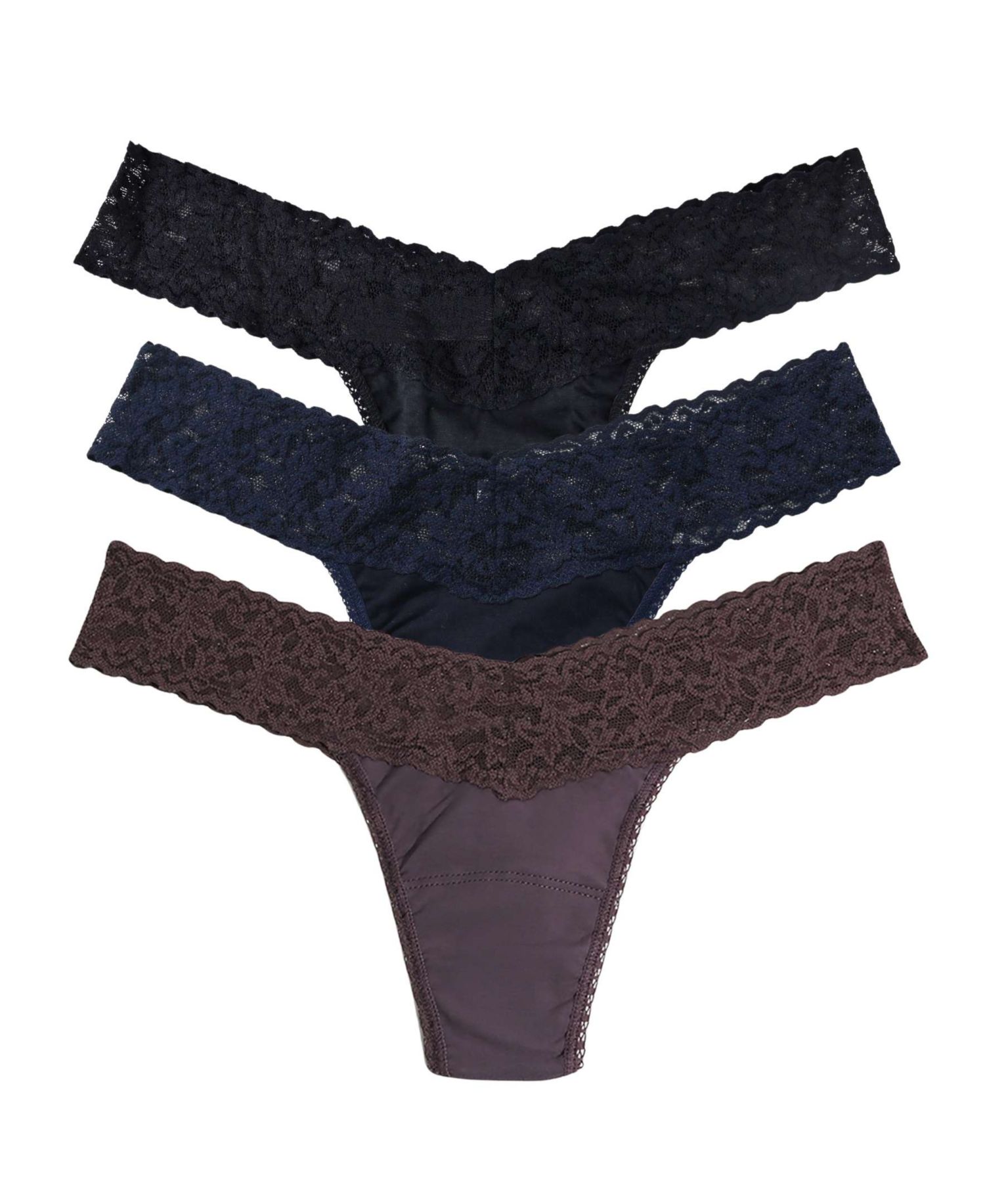 Supima Cotton-Blend Low-Rise Lace Thong, 3-Pack