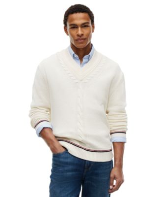 Men's NY Expressive Cricket Cable Knit V-Neck Sweater