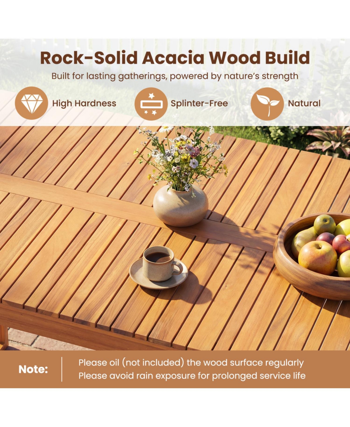 Gouun 43.5-inch Acacia Wood Outdoor Garden Bench with Slatted Seat