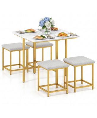 Dining Table Set for 4 Kitchen Table With 4 Upholstered Stools Kitchen Dining Set
