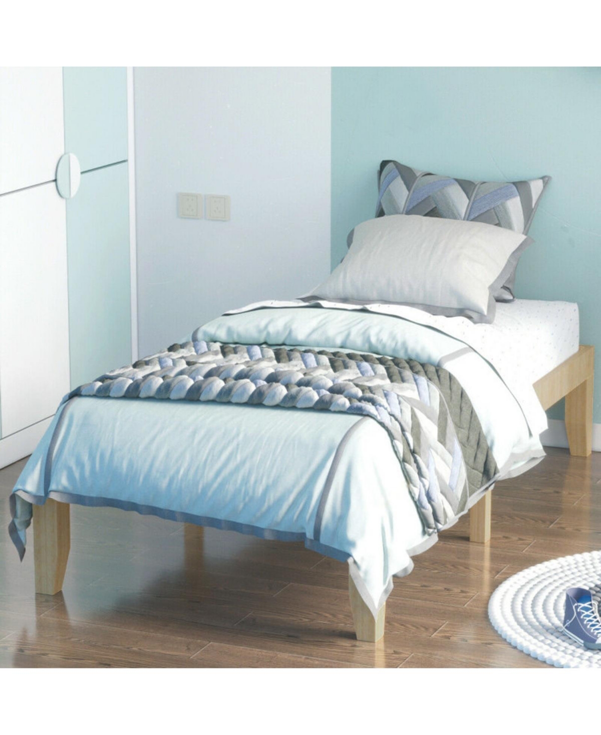 Gouun 14" Twin Size Solid Wood Platform Bed Frame with Wood Slat Support, No Box Spring Needed
