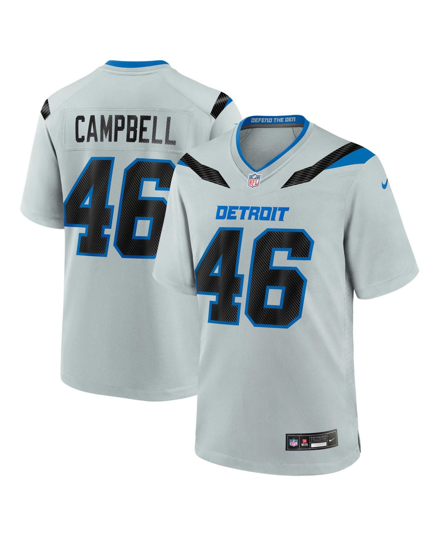 Men's Jack Campbell Silver Detroit Lions 2026 Rivalries Collection Game Jersey