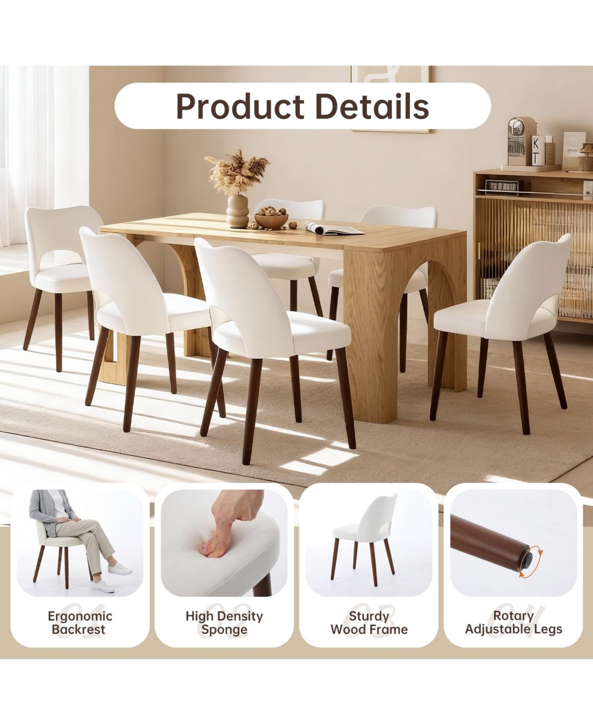 gaomon Upholstered Dining Chairs Set of 4, Hollow Cut Out Back Kitchen Chairs with Solid Wood Legs,350 Lbs Capacity for Dining Room