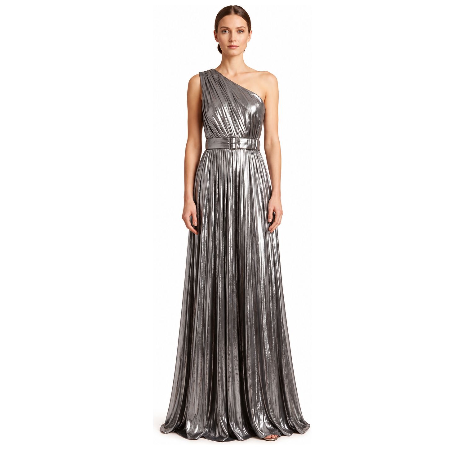 Plus Size One Shoulder Metallic Dress