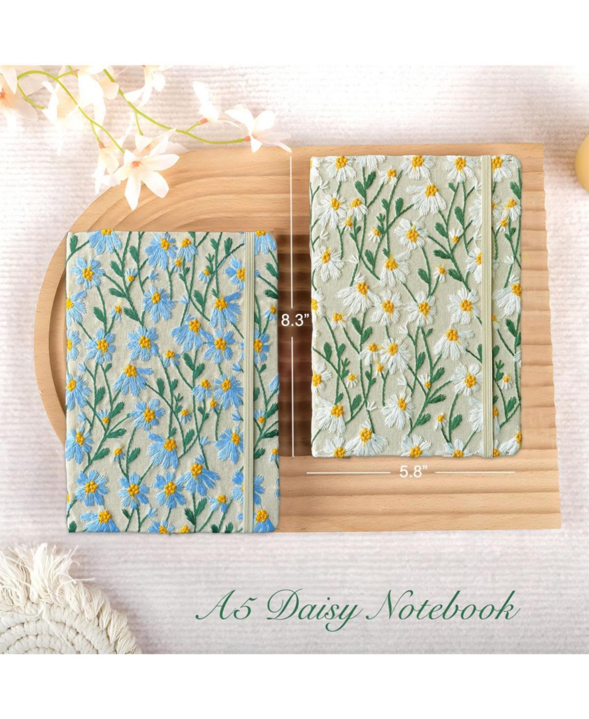 Danrong Hardcover Lay Flat A5 Lined Journal Embroidered Daisy Flowers For Women