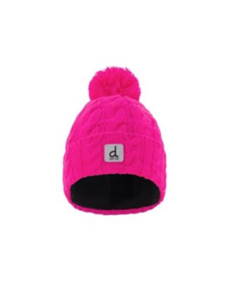 Girls' Cable-Knit Fleece-Lined Beanie with Pompom
