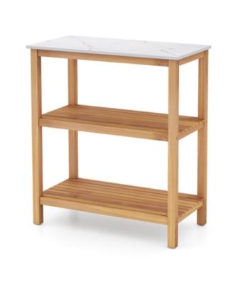 3-Tier Garden Potting Bench Table with Marble-Like Countertop