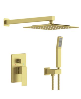 Brushed Wall Mount Shower System 10 Inch Rainfall Head with Handheld Faucet Brass Valve Rough In Included