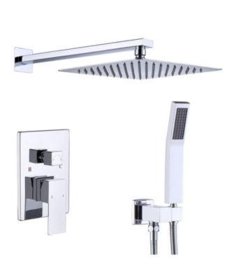 12 Inch Chrome Rainfall Shower System Wall Mounted with Handheld Shower Faucet