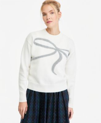 Women's Crewneck Lurex Textured Bow Sweater
