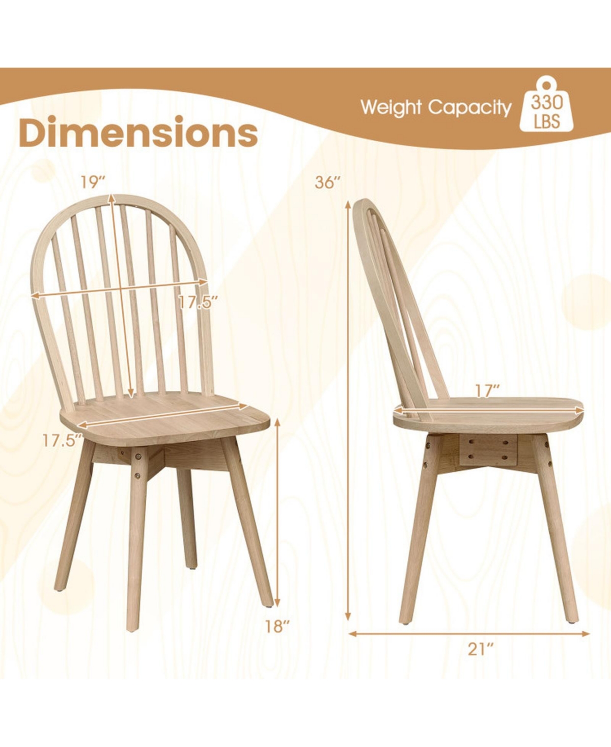 Sugift Set of 4 Swivel Windsor Dining Chairs with Solid Rubber Wood Frame