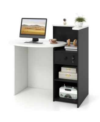 Front Reception Office Desk with Open Shelf Locking Drawer and 2 Keys