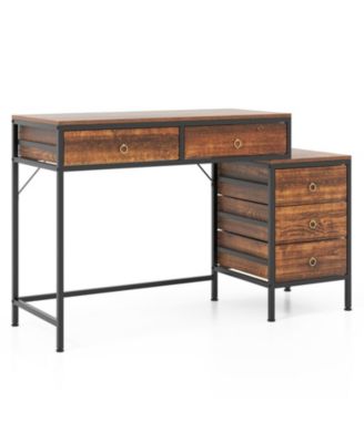 Home Office Computer Desk with 5 Drawers and Side File Cabinet