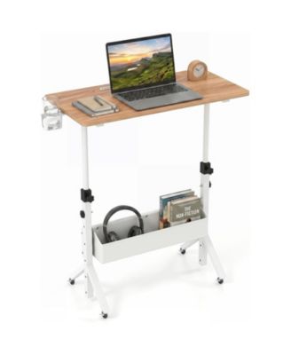 Mobile Standing Desk Height Adjustable Rolling Laptop Desk with Cup Holder Storage Basket