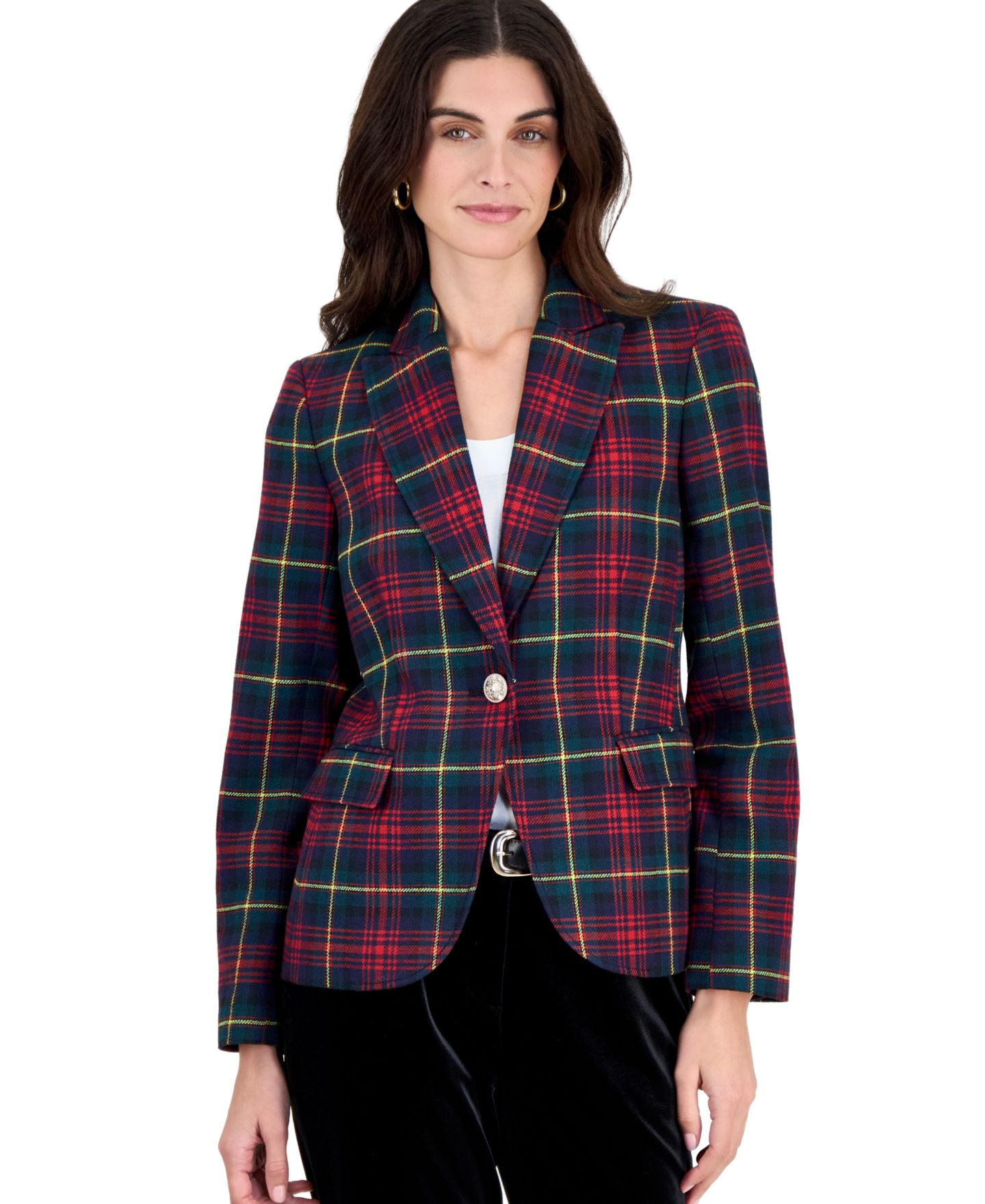 Женский пиджак Tahari ASL Plaid Shoulder-Padded, цвет: Чёрный сосновый разноцветный — фото 1