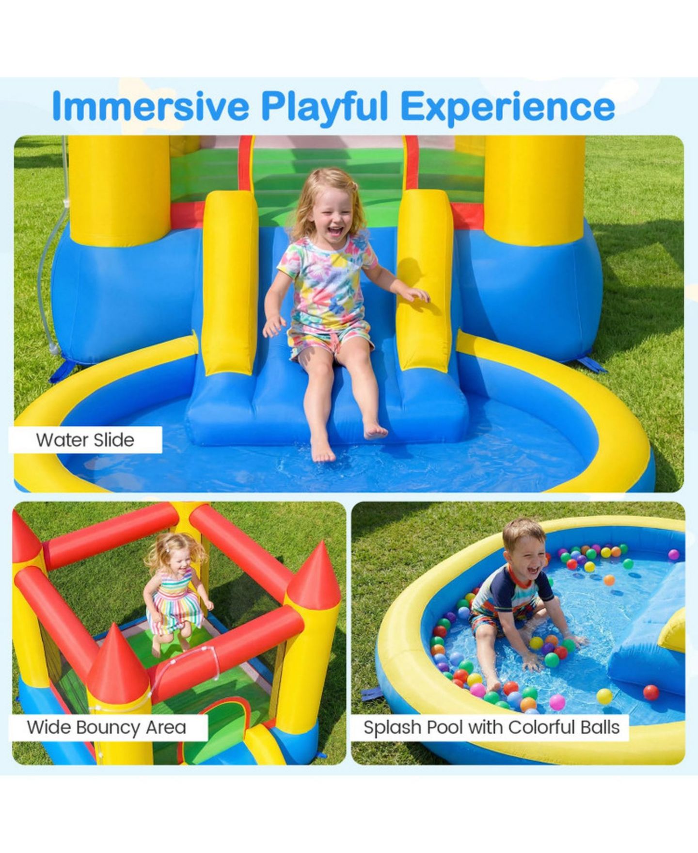 Детская игрушка SUGIFT Inflatable Bounce House With Water Slide Splash Pool, 142.5" x 77" x 76", With 370W Blower, Ages 3-10, цвет: Open Miscellaneous — фото 10