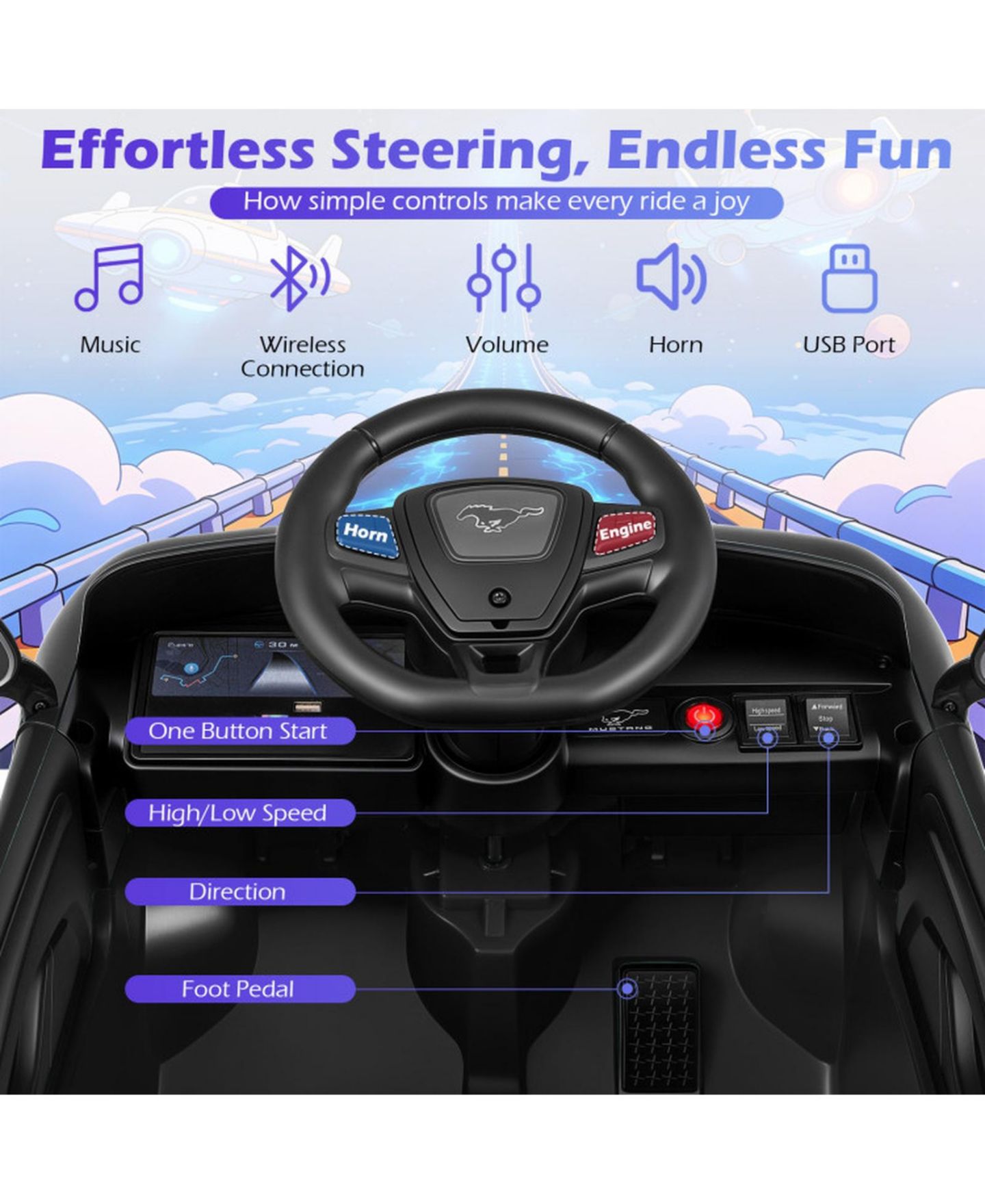 Детская игрушка SUGIFT 12V Kids Ride On Car with Parent Remote Control and Licensed Design, Ages 3-7, цвет: Чёрный — фото 4