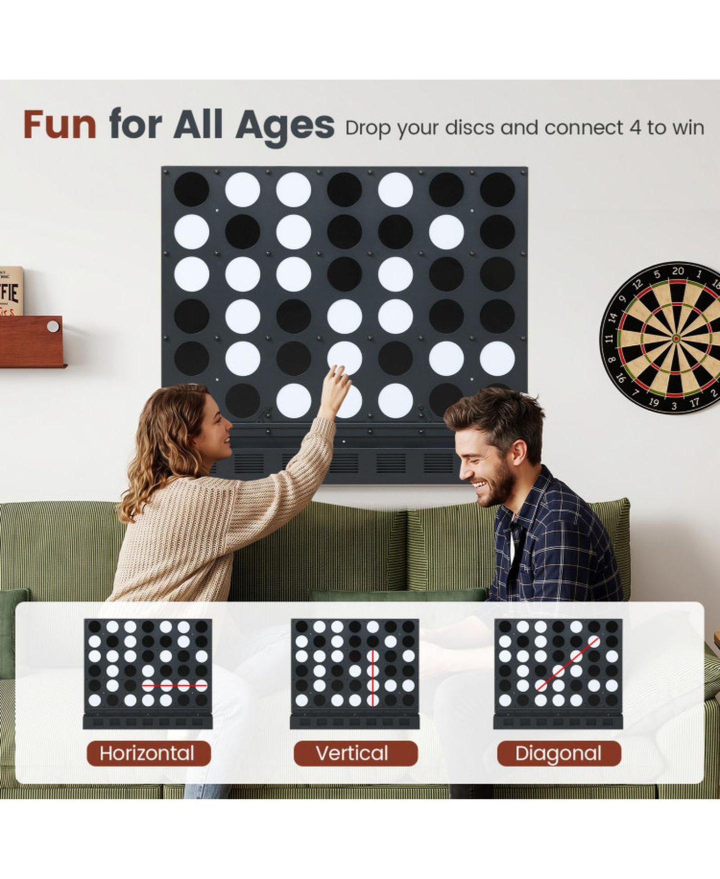 Детская настольная игра SUGIFT Wall-Mounted Jumbo 4-in-a-Row Board Game, Ages 6+, цвет: Чёрный — фото 5