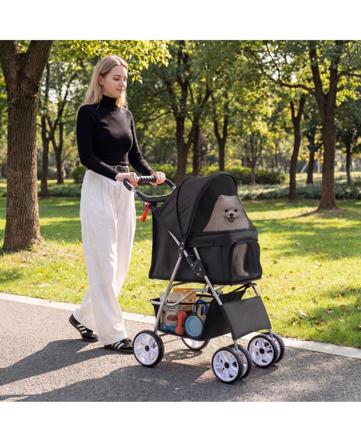 Hongge 4-Wheel Foldable Pet Stroller for Dogs up to 33 lbs