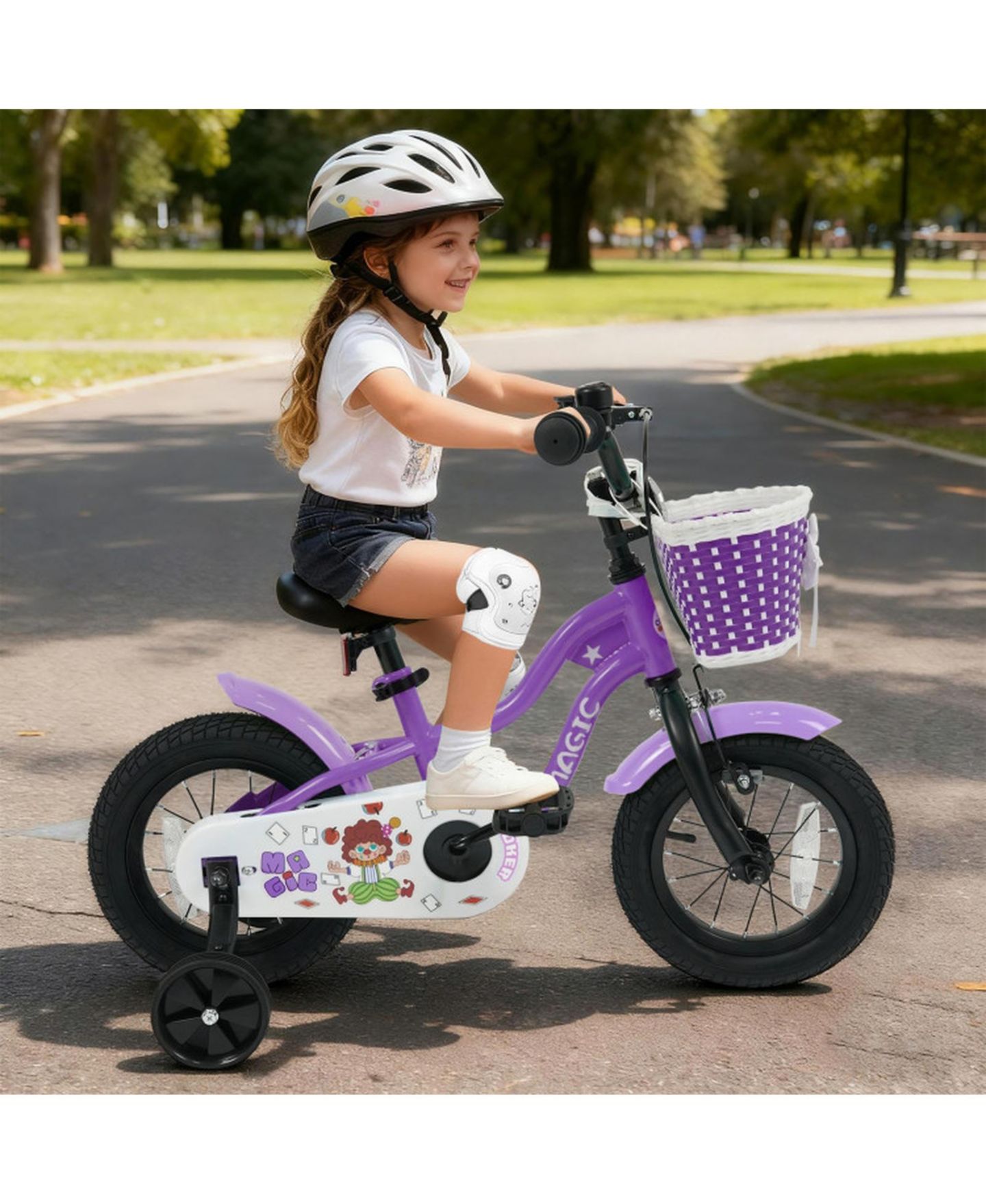 Детская игрушка HONGGE 12-Inch Kids' Bike with Detachable Training Wheels and Adjustable Seat, 110 lbs Capacity, Ages 3–8, цвет: Фиолетовый — фото 9