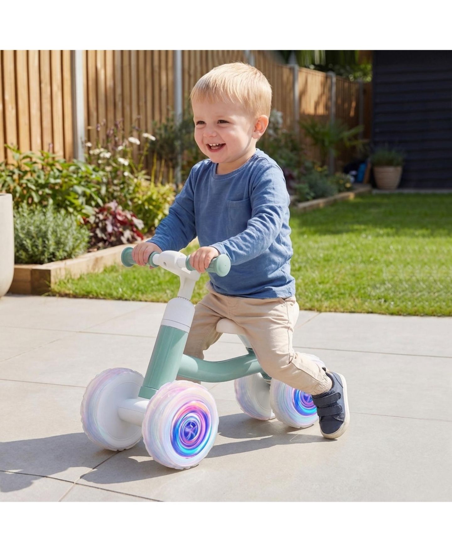 Детская игрушка HONGGE Baby Balance Bike with Light-Up Wheels and Adjustable Seat and Handlebar, 55 lb. Capacity, Ages 1-3, цвет: Зелёный — фото 9