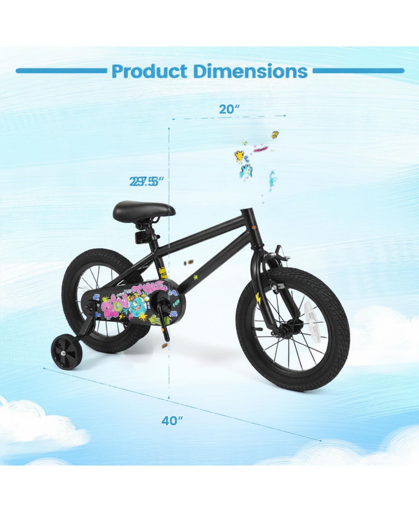 Детская игрушка HONGGE 14-Inch Kids Bike with Detachable Training Wheels and Dual Brakes, Ages 3-5, цвет: Чёрный — фото 8