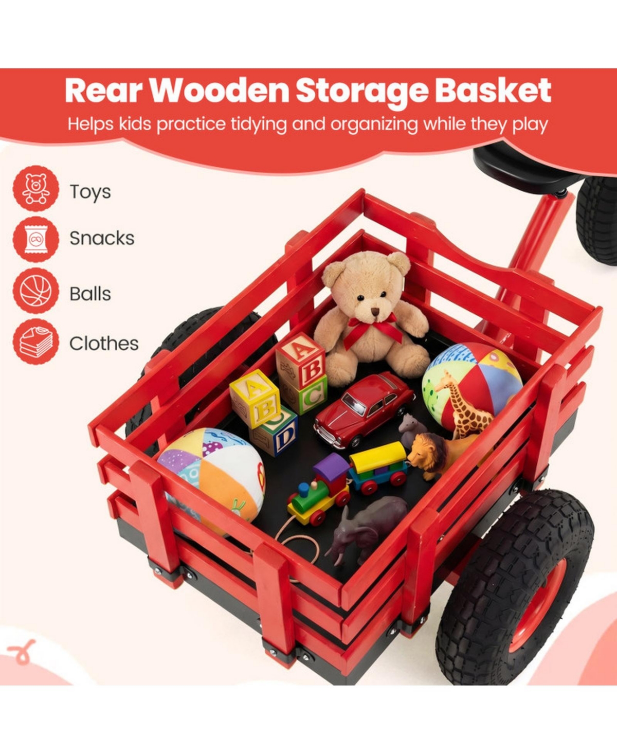 Hongge 3-Wheel Tricycle with Adjustable Seat & Rear Storage Basket, 15 in Inflatable Rubber Tires, Ages 3+