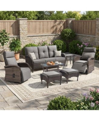All-Weather Wicker 7 - Person Patio Conversation Set with Patio Recliner Swivel Chairs